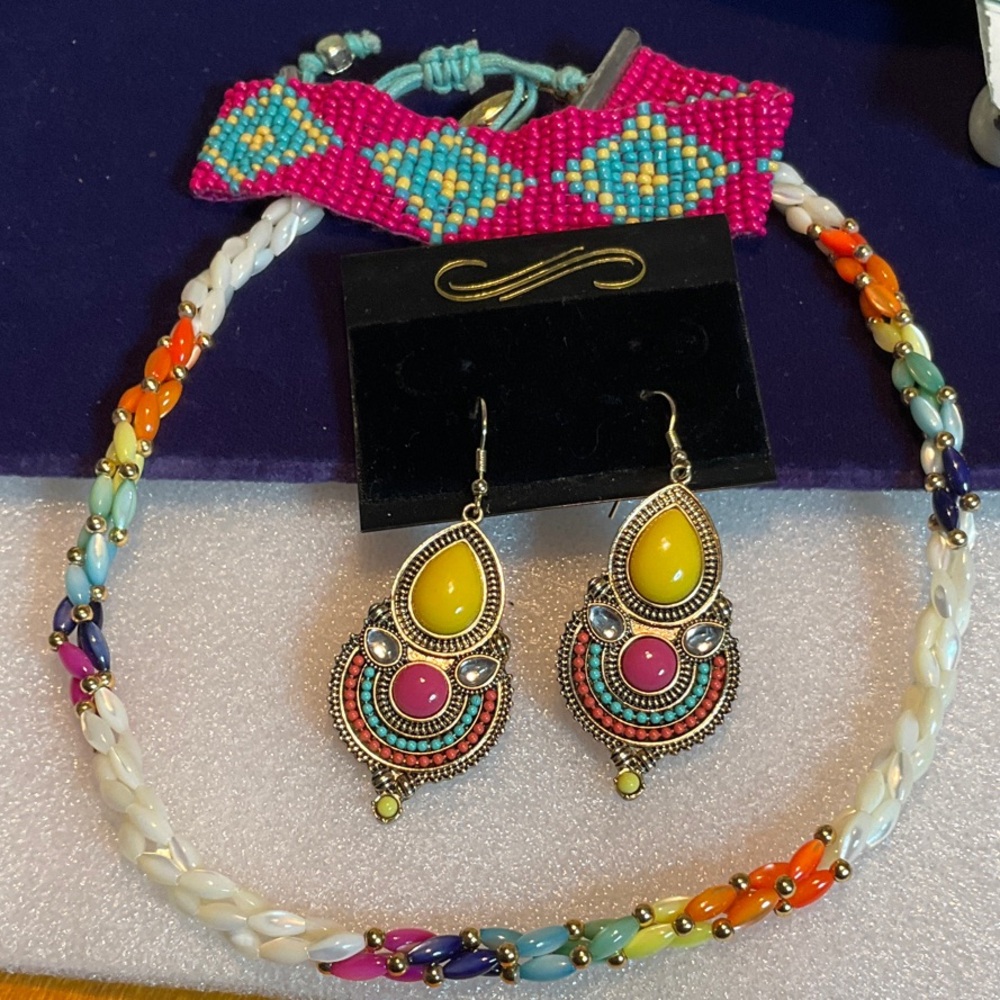 Colorful Beaded Necklace and Earring Set